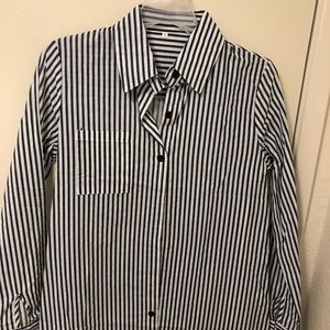 Blue and white striped button up